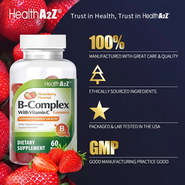HealthA2Z - Strawberry Flavored B-Complex Gummies - 60 Count