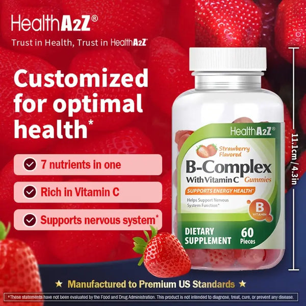 HealthA2Z - Strawberry Flavored B-Complex Gummies - 60 Count