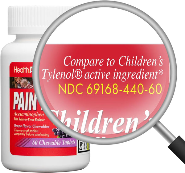 HealthA2Z® Children’s Chewable Pain Relief Tablets | Acetaminophen 160 mg | Grape Flavor | 60 Count | Aspirin & Ibuprofen Free