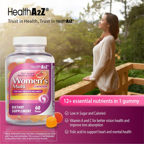 HealthA2Z - Women's Multivitamin Gummies (Peach, Orange & Strawberry Flavored) - 60 Count