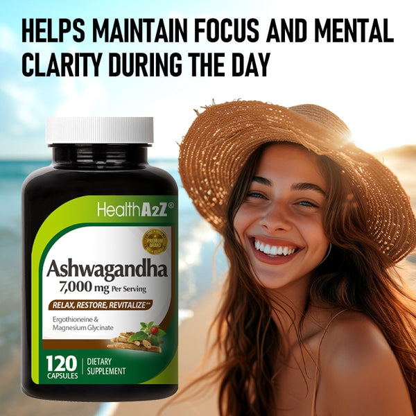HealthA2Z – Ashwagandha 7000 mg with Magnesium Glycinate & Ergothioneine – 120 Capsules