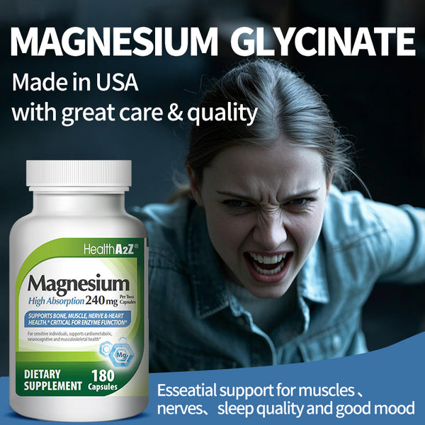 HealthA2Z®  Magnesium Glycinate 240MG | Supports bone, muscle, nerve, and heart health | 180 count