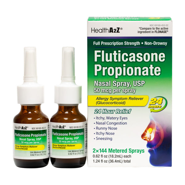 HealthA2Z – Fluticasone Propionate Nasal Spray 50 mcg – 24 Hour Allergy Relief – 0.62 fl oz 144 Sprays