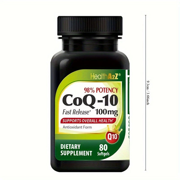 HealthA2Z® CoQ-10 98% Potency | Fast Release 1000 mg | 80 Softgels | Antioxidant Form | Supports Overall Health