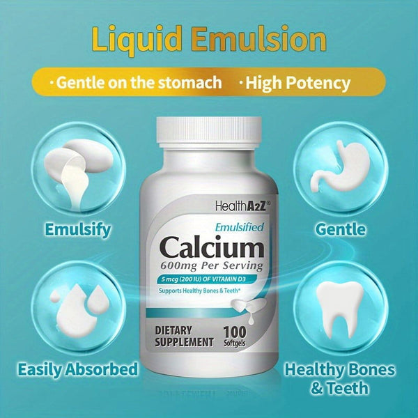 HealthA2Z - Emulsified Calcium with Vitamin D3 Softgels - 100 Count