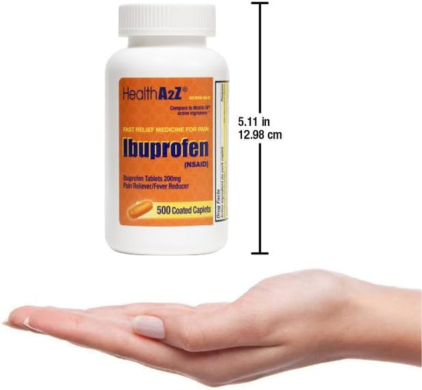 HealthA2Z – Ibuprofen 200 mg Pain Reliever/Fever Reducer NSAID – Orange Coated Tablets – 500 Count