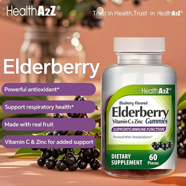 HealthA2Z - Elderberry Gummies with Vitamin C & Zinc - 60 Count