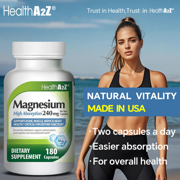 HealthA2Z®  Magnesium Glycinate 240MG | Supports bone, muscle, nerve, and heart health | 180 count