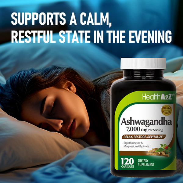HealthA2Z – Ashwagandha 7000 mg with Magnesium Glycinate & Ergothioneine – 120 Capsules