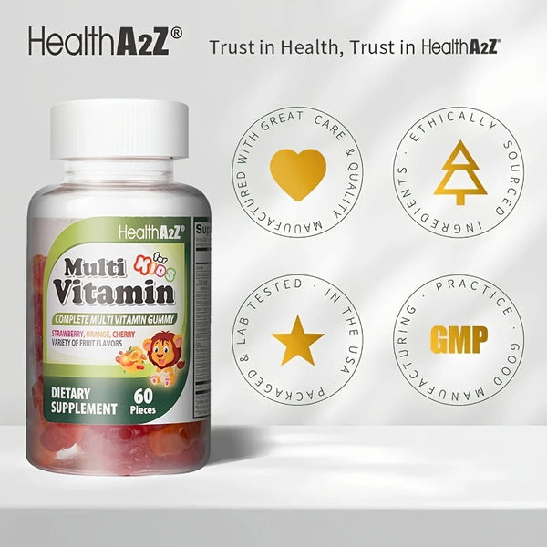 HealthA2Z - Kids Multivitamin Gummies Strawberry Orange Cherry Mixed Fruit - 60 Count