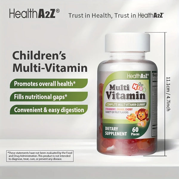 HealthA2Z - Kids Multivitamin Gummies Strawberry Orange Cherry Mixed Fruit - 60 Count