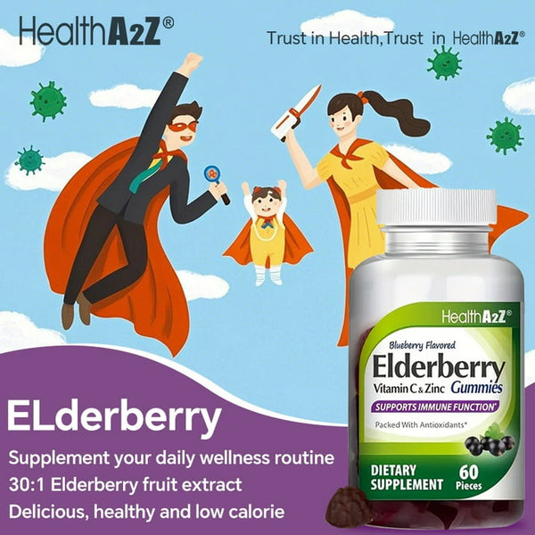 HealthA2Z - Elderberry Gummies with Vitamin C & Zinc - 60 Count