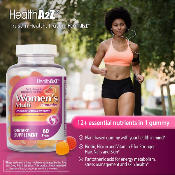 HealthA2Z - Women's Multivitamin Gummies (Peach, Orange & Strawberry Flavored) - 60 Count