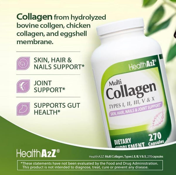 HealthA2Z - Multi Collagen Pills Types I II III V X - 270 Capsules