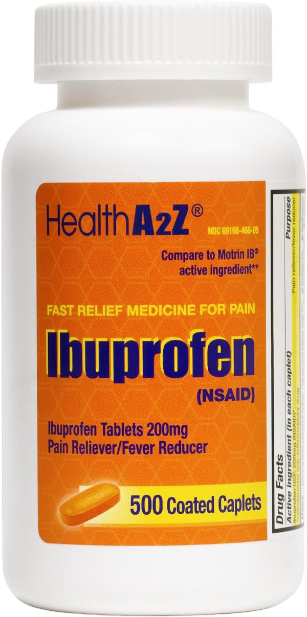 HealthA2Z – Ibuprofen 200 mg Pain Reliever/Fever Reducer NSAID – Orange Coated Tablets – 500 Count