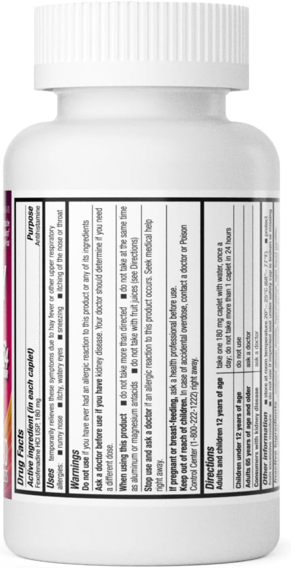 HealthA2Z – Fexofenadine HCl 180 mg Allergy Relief Antihistamine – 24 Hour Indoor/Outdoor – 180 Caplets