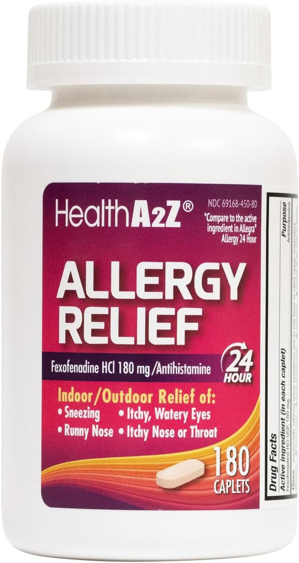 HealthA2Z – Fexofenadine HCl 180 mg Allergy Relief Antihistamine – 24 Hour Indoor/Outdoor – 180 Caplets