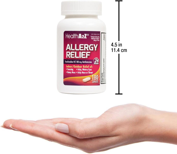 HealthA2Z – Fexofenadine HCl 180 mg Allergy Relief Antihistamine – 24 Hour Indoor/Outdoor – 180 Caplets