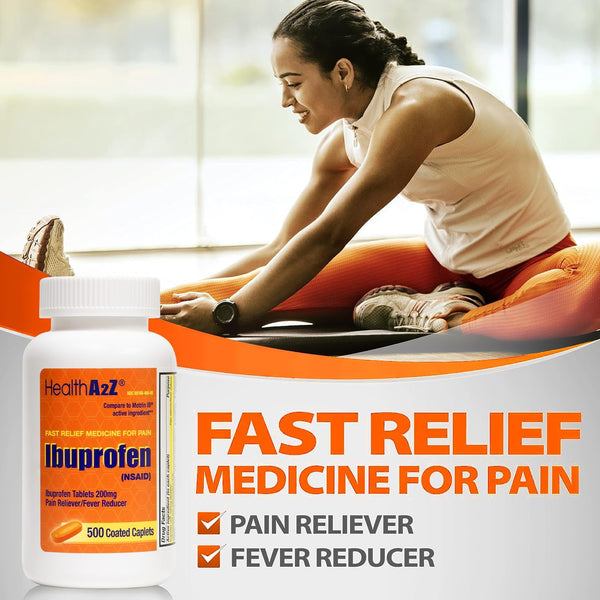 HealthA2Z – Ibuprofen 200 mg Pain Reliever/Fever Reducer NSAID – Orange Coated Tablets – 500 Count