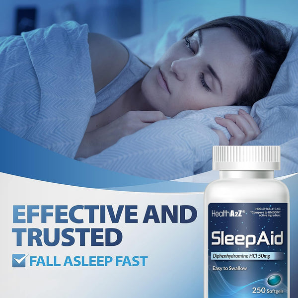 HealthA2Z – Sleep Aid Diphenhydramine HCl 50 mg – Softgels – 250 Count