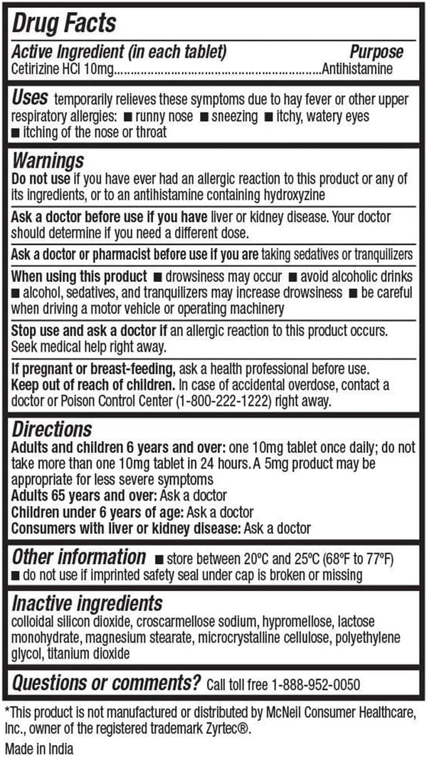 HealthA2Z – Cetirizine 10 mg Allergy Relief – 300 Tablets