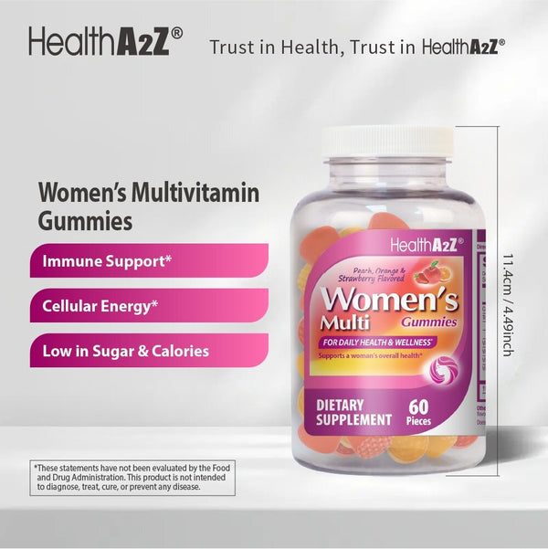 HealthA2Z - Women's Multivitamin Gummies (Peach, Orange & Strawberry Flavored) - 60 Count