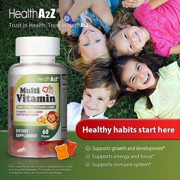 HealthA2Z - Kids Multivitamin Gummies Strawberry Orange Cherry Mixed Fruit - 60 Count