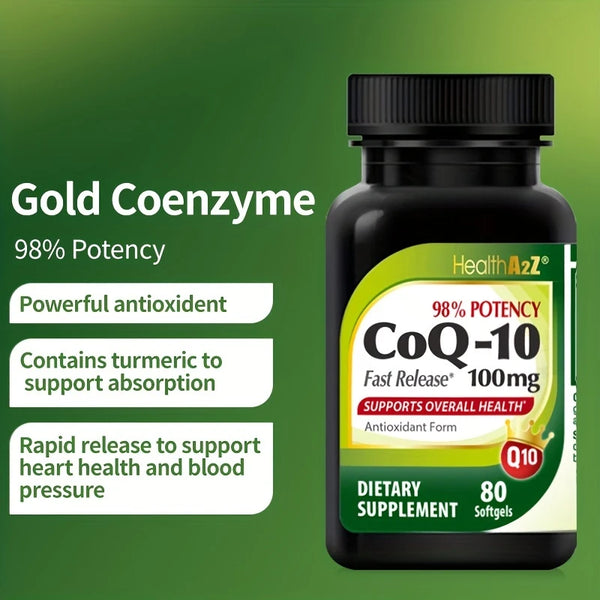 HealthA2Z® CoQ-10 98% Potency | Fast Release 1000 mg | 80 Softgels | Antioxidant Form | Supports Overall Health