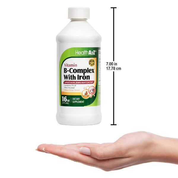 HealthA2Z – Liquid Vitamin B-Complex Plus Iron – Natural Orange Flavor – 16 fl oz