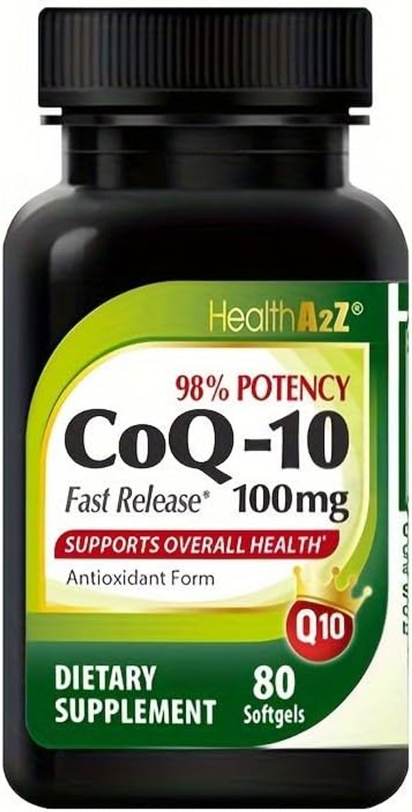 HealthA2Z® CoQ-10 98% Potency | Fast Release 1000 mg | 80 Softgels | Antioxidant Form | Supports Overall Health