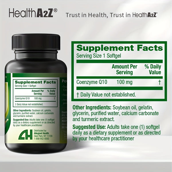 HealthA2Z® CoQ-10 98% Potency | Fast Release 1000 mg | 80 Softgels | Antioxidant Form | Supports Overall Health