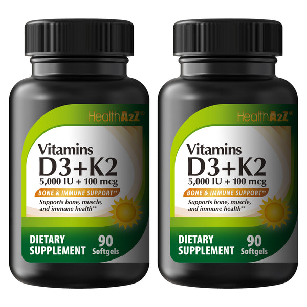 HealthA2Z - Vitamin D3 + K2 Softgels, 5000 IU + 100 mcg - 90 Count