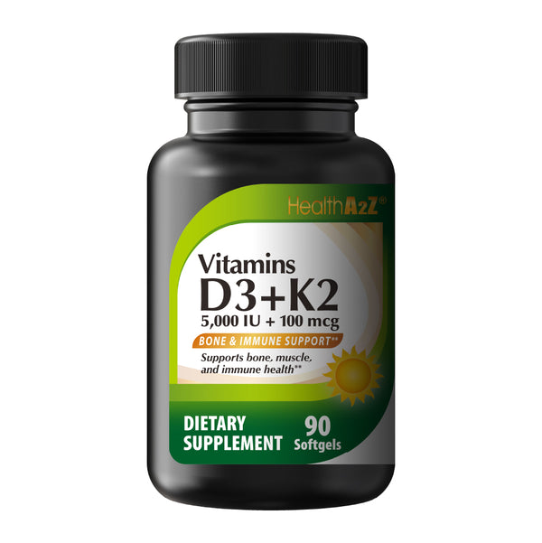 HealthA2Z - Vitamin D3 + K2 Softgels, 5000 IU + 100 mcg - 90 Count