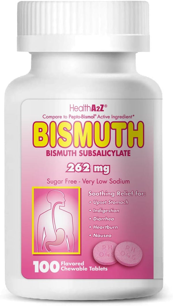 HealthA2Z – Bismuth Subsalicylate 262 mg Multi-Symptom Relief – 100 Tablets