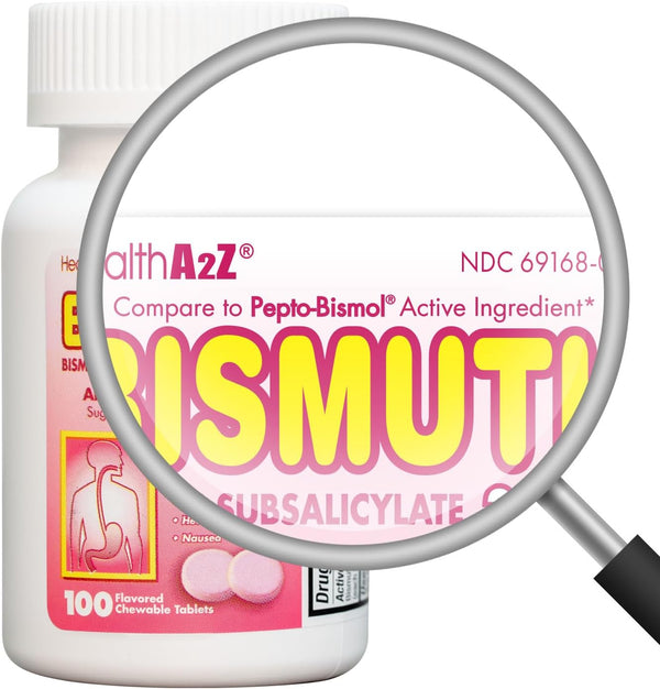 HealthA2Z – Bismuth Subsalicylate 262 mg Multi-Symptom Relief – 100 Tablets