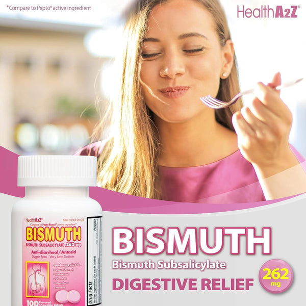 HealthA2Z – Bismuth Subsalicylate 262 mg Multi-Symptom Relief – 100 Tablets