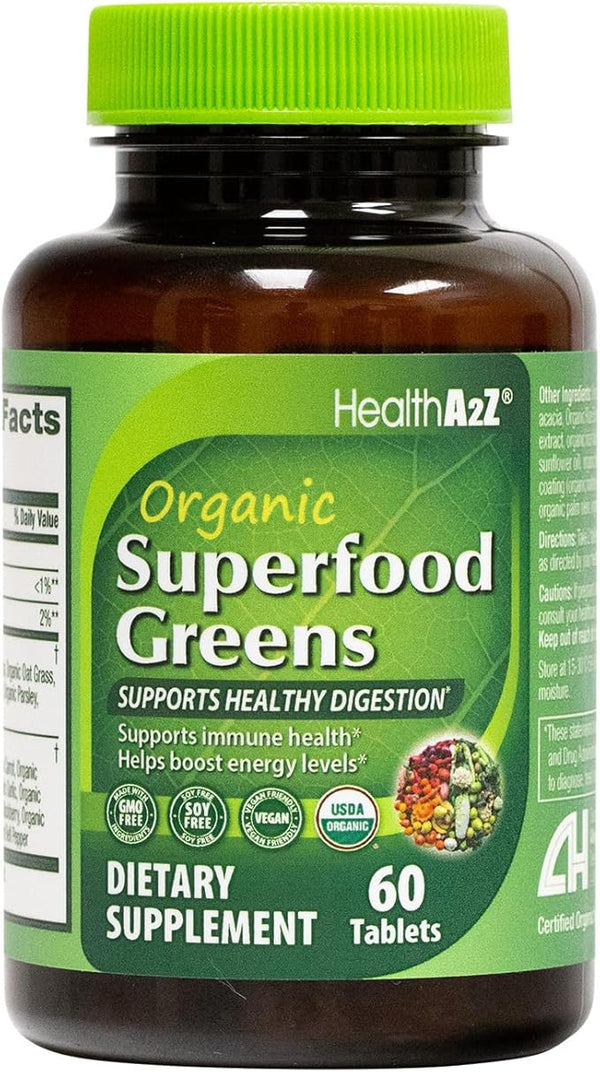 HealthA2Z - Organic Superfood Greens Tablets - 60 Count