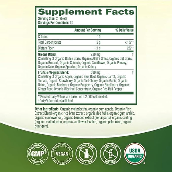 HealthA2Z - Organic Superfood Greens Tablets - 60 Count
