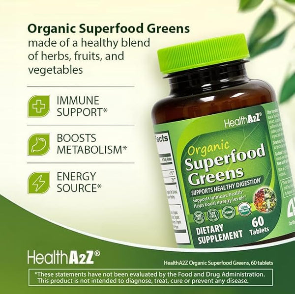 HealthA2Z - Organic Superfood Greens Tablets - 60 Count