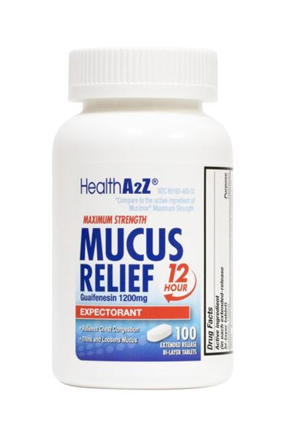 HealthA2Z – Guaifenesin 1200 mg Mucus Relief Expectorant – Maximum Strength 12 Hour – 100 Tablets