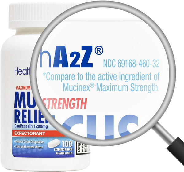 HealthA2Z – Guaifenesin 1200 mg Mucus Relief Expectorant – Maximum Strength 12 Hour – 100 Tablets