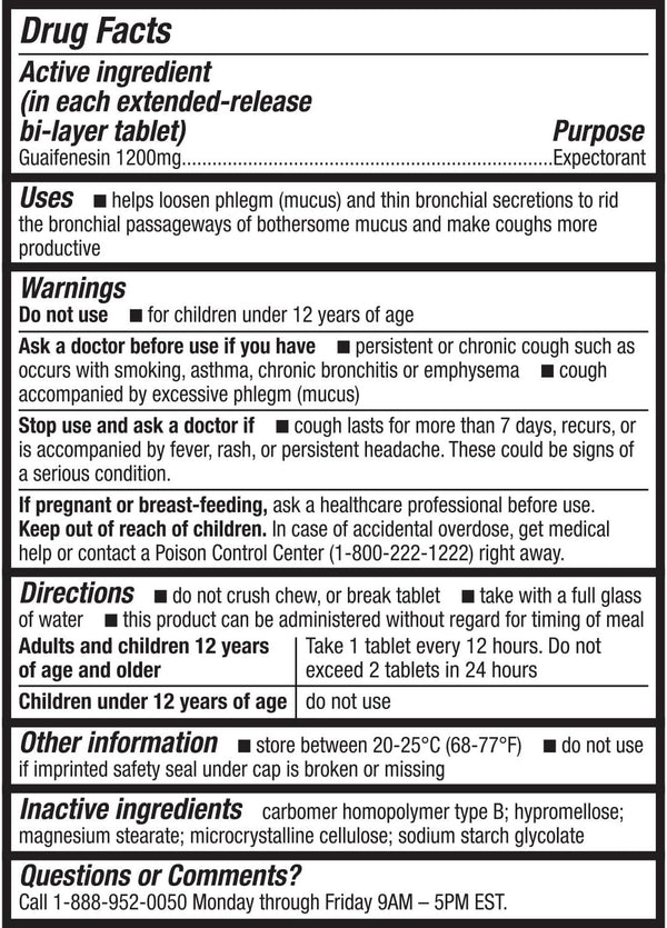 HealthA2Z – Guaifenesin 1200 mg Mucus Relief Expectorant – Maximum Strength 12 Hour – 100 Tablets