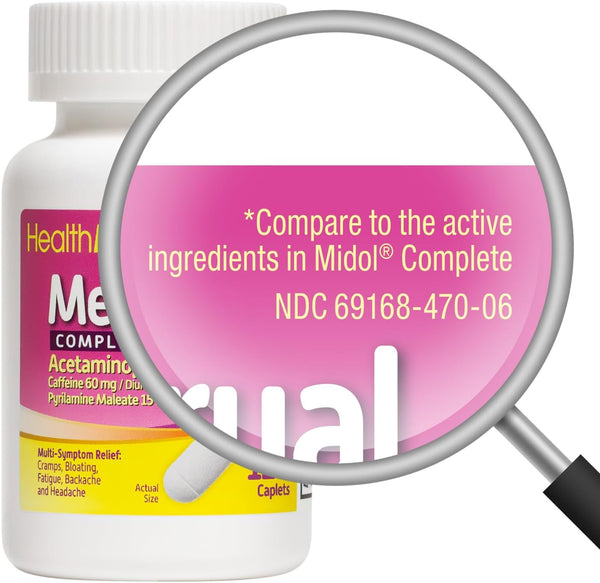 HealthA2Z® Menstrual Complete Multi-Symptom Pain Relief Tablets - Acetaminophen & Caffeine - 120ct