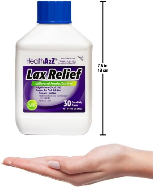 HealthA2Z® Lax Relief Polyethylene Glycol 3350 Powder - Unflavored Osmotic Laxative - 17.9oz