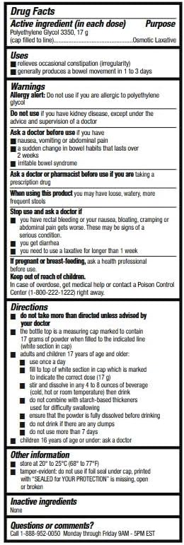 HealthA2Z® Lax Relief Polyethylene Glycol 3350 Powder - Unflavored Osmotic Laxative - 17.9oz