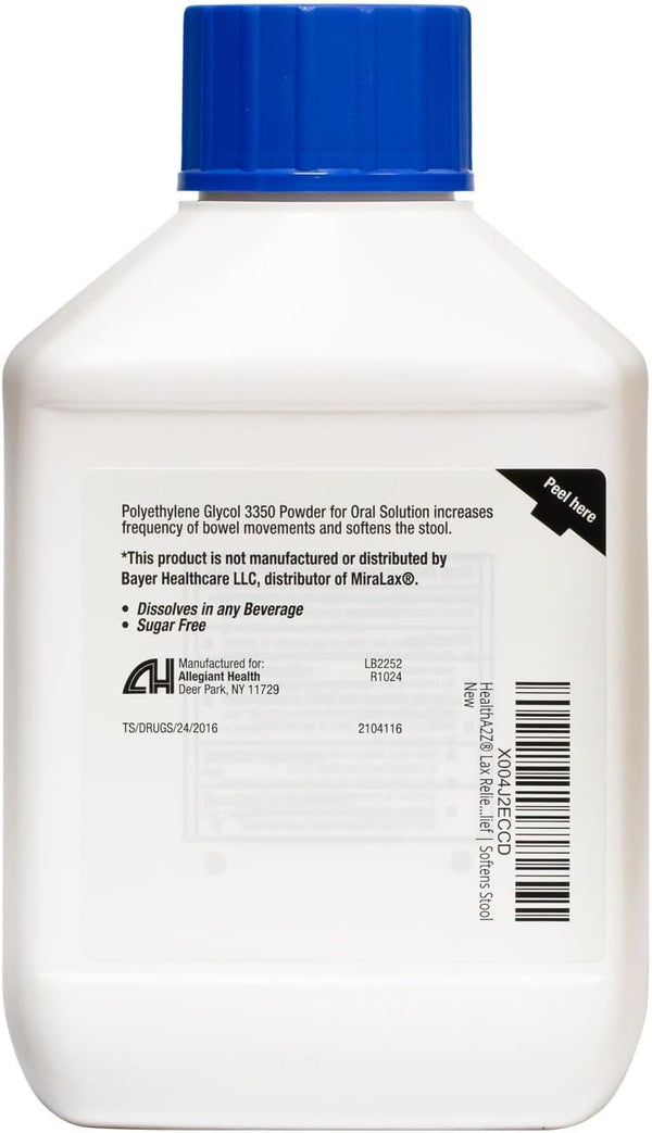 HealthA2Z® Lax Relief Polyethylene Glycol 3350 Powder - Unflavored Osmotic Laxative - 17.9oz
