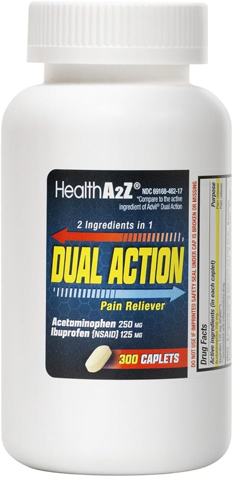 HealthA2Z® Dual Action Pain Relief Caplets - Acetaminophen 250mg & Ibuprofen 125mg - 300ct