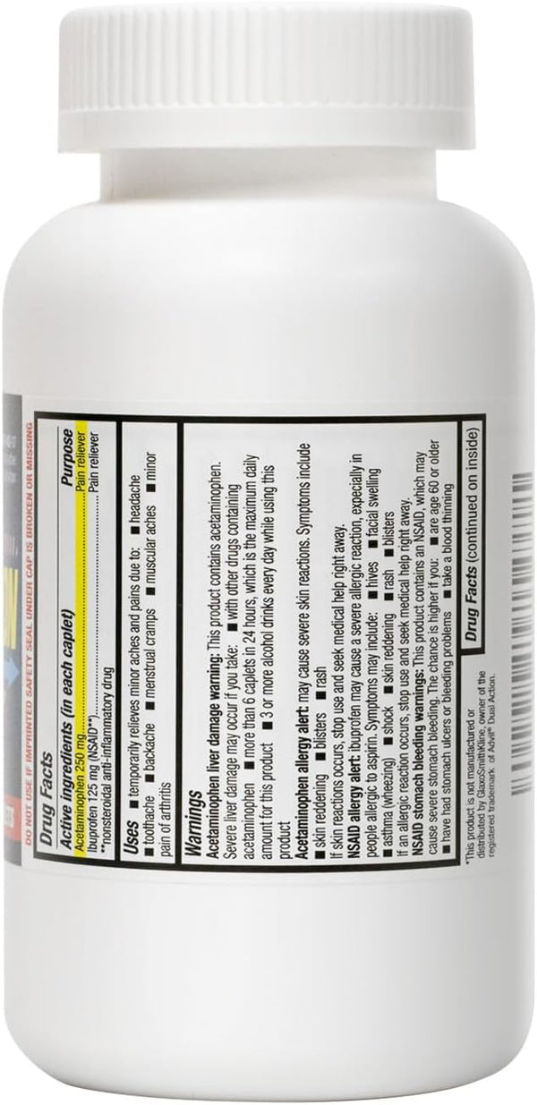 HealthA2Z® Dual Action Pain Relief Caplets - Acetaminophen 250mg & Ibuprofen 125mg - 300ct