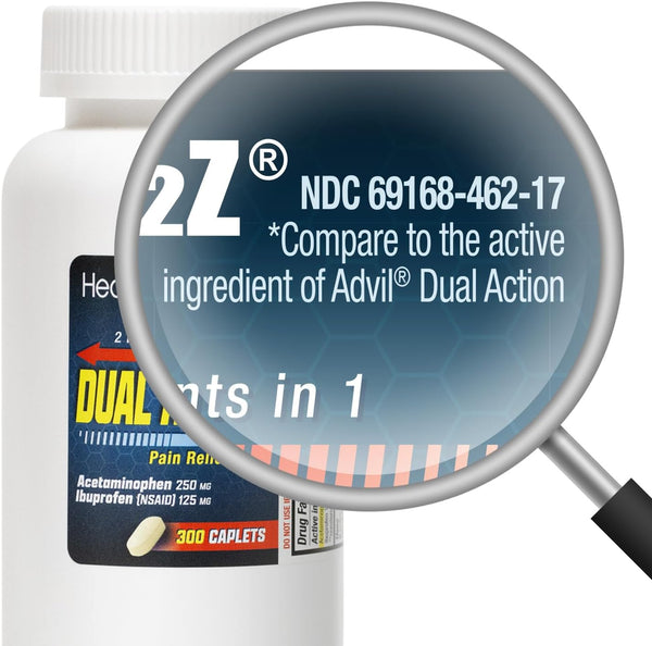 HealthA2Z® Dual Action Pain Relief Caplets - Acetaminophen 250mg & Ibuprofen 125mg - 300ct