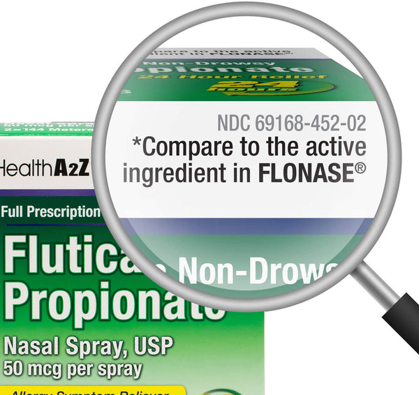 HealthA2Z – Fluticasone Propionate Nasal Spray 50 mcg – 24 Hour Allergy Relief – 0.62 fl oz 144 Sprays